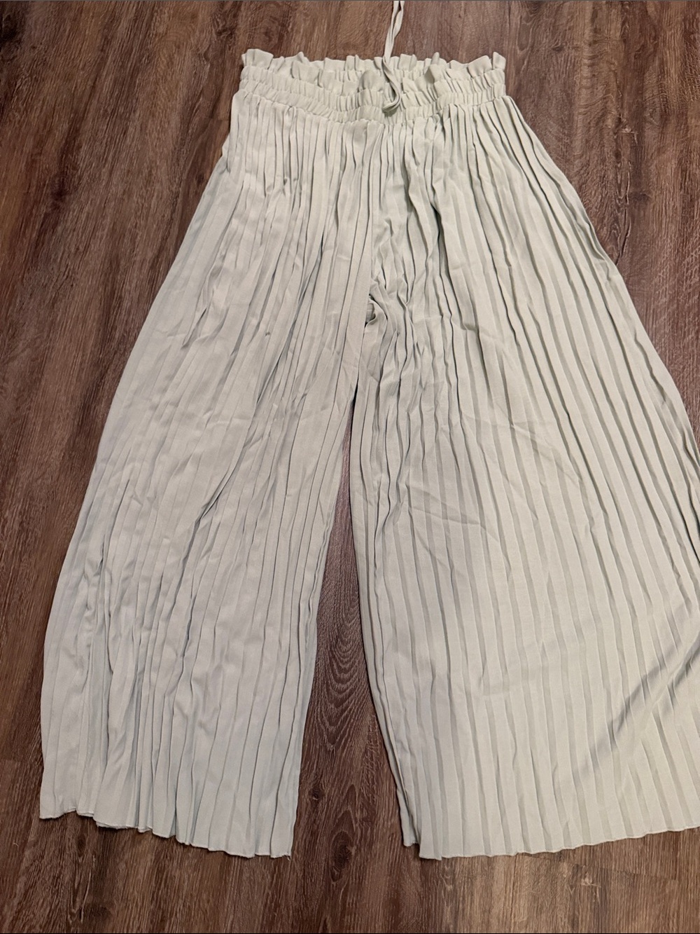 SHEIN Light Sage Pleated Wide-Leg Drawstring Pants